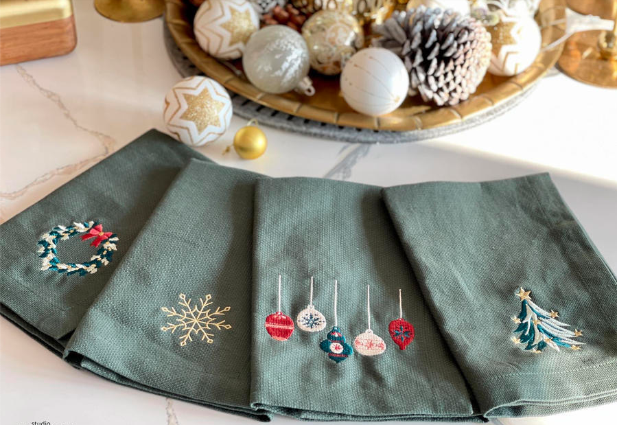 Christmas Embroidered Linen Napkins - Set of 4 Main Image